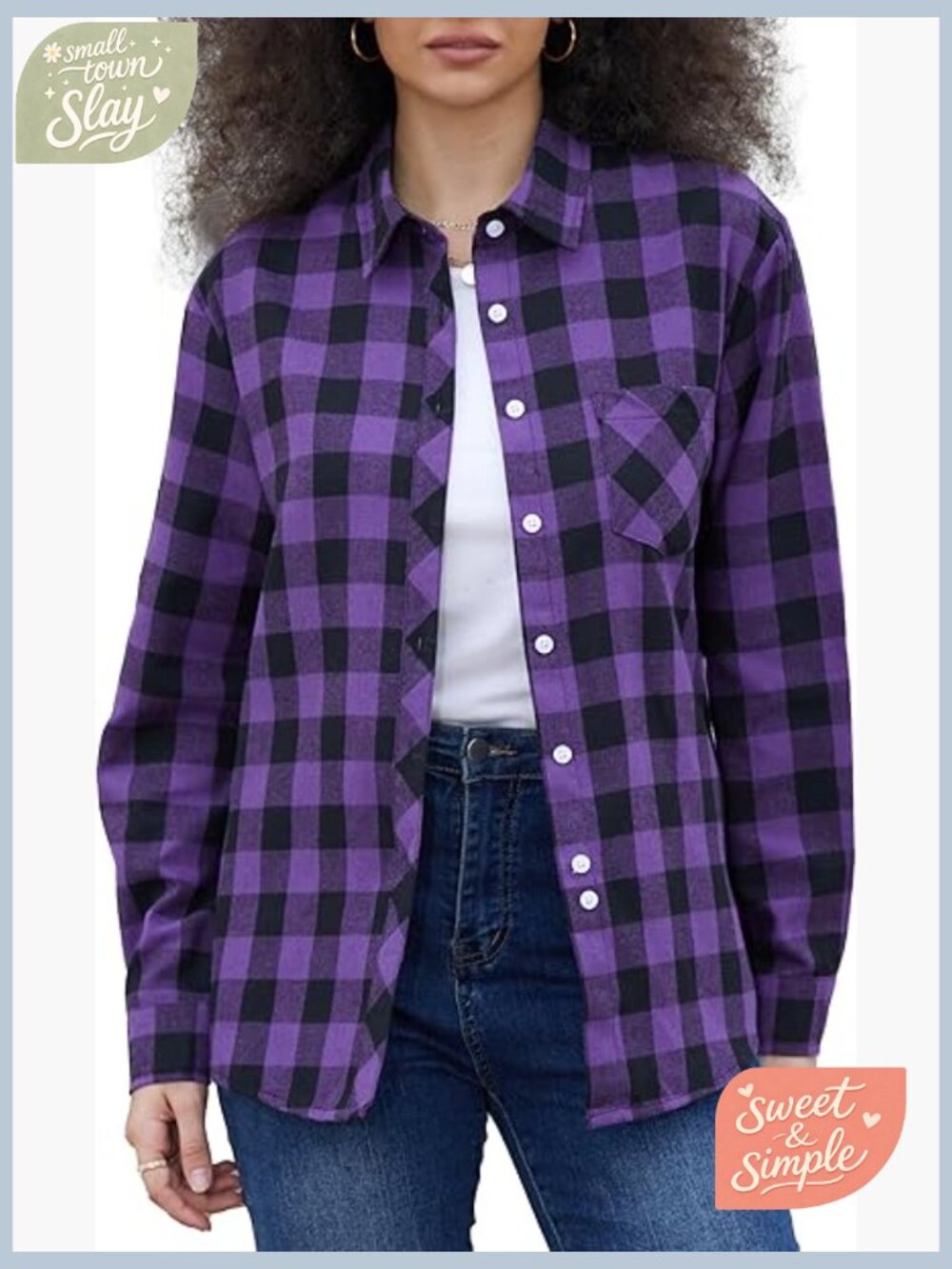 Womens Flannel Plaid Button Down Long Sleeve Shirt